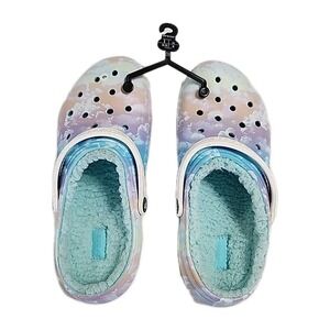 Crocs Youth Classic Fleece Lined Tie Dye Glitter Strap Clogs Junior 6 (38-39)